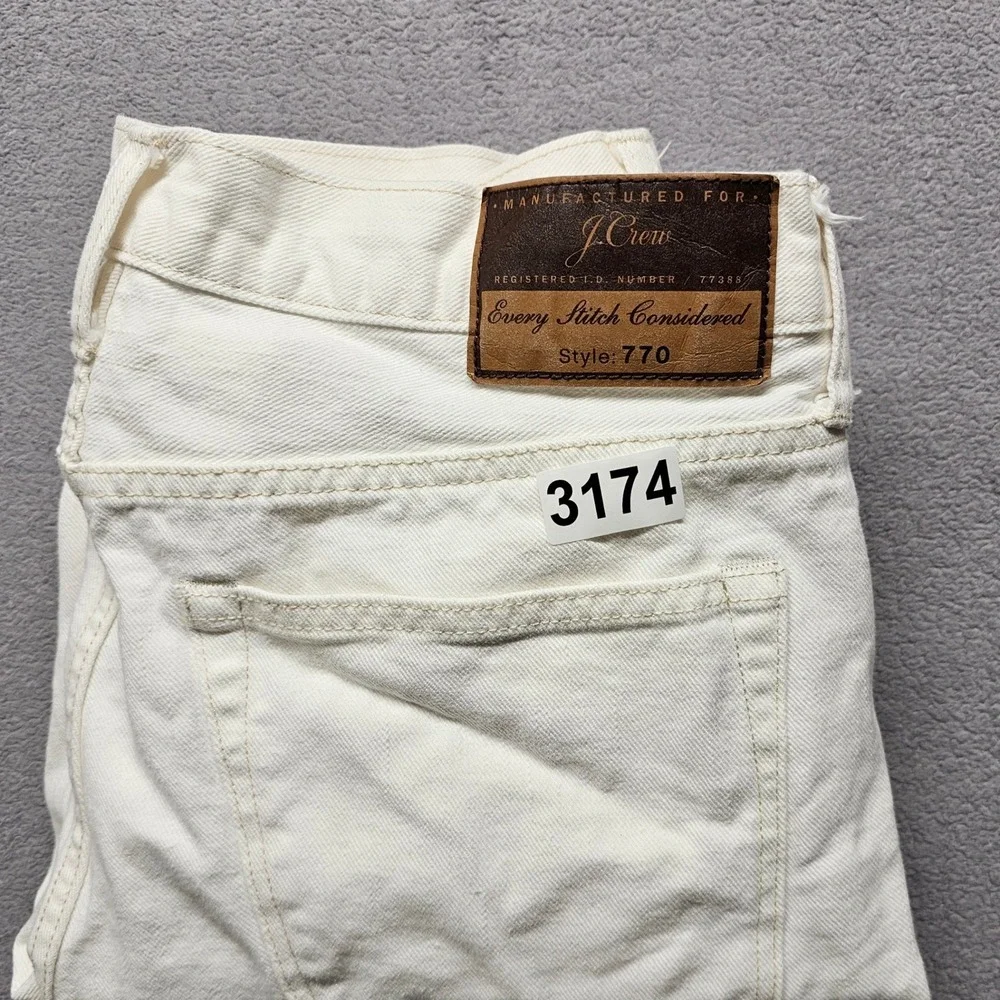J.Crew 770 Straight Fit Jeans Mens 32x32 Cream Off White Slim Every Stitch Denim